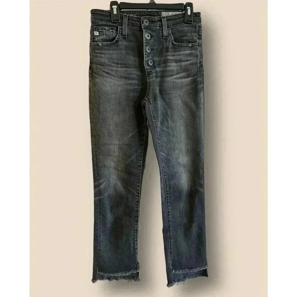 AG Adriano Goldschmied Straight Leg Distressed Denim Pants - Black - Picture 4 of 9